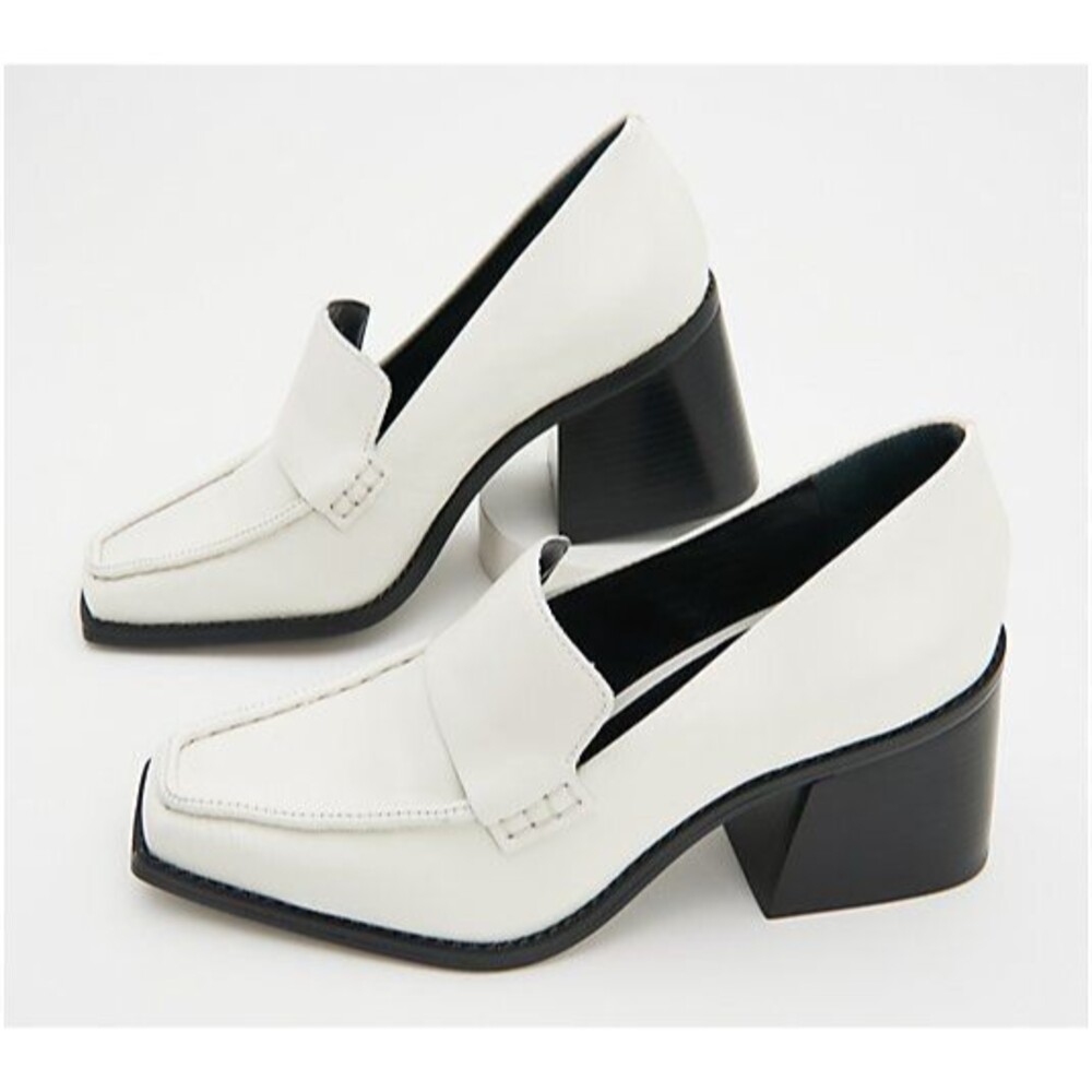 New Vince Camuto Womens Segellis Coconut Cream White Block Heeled Loafers Sz 7